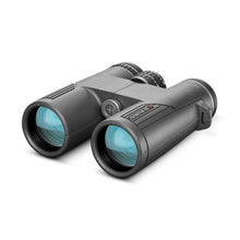 Binoculars with blue lenses on a white background