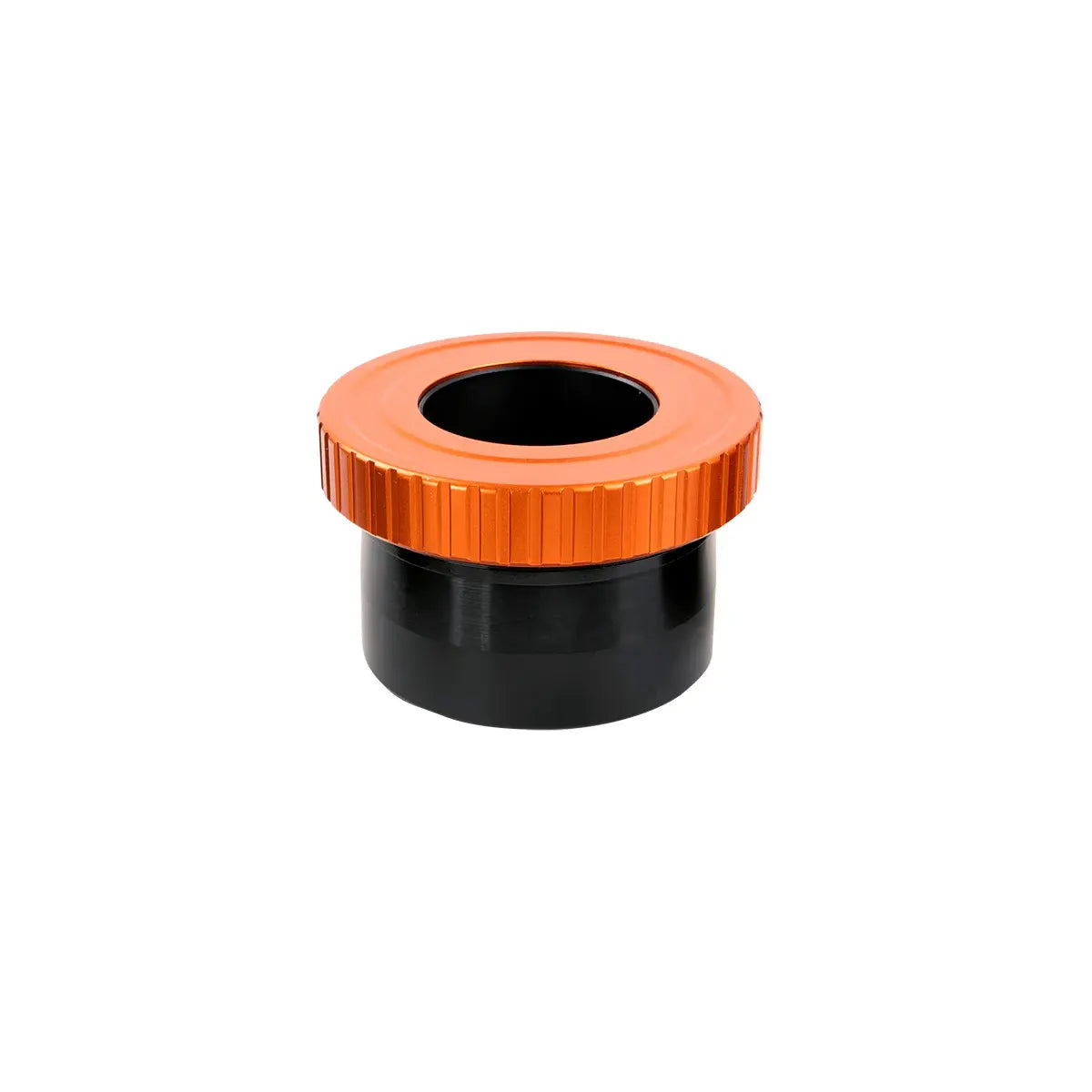 Black and orange cylindrical object on a white background