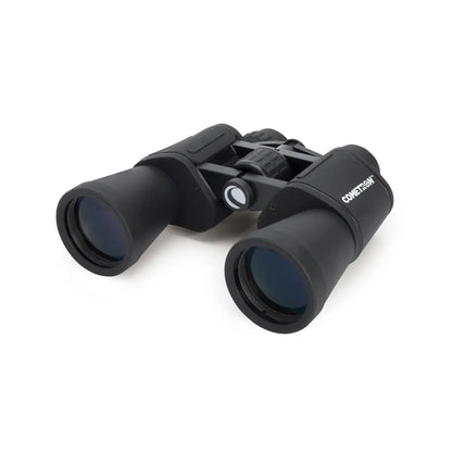 Black binoculars with a brand logo on a white background