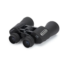 Black binoculars with Celestron branding on a white background