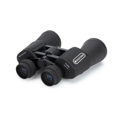 Black binoculars with Celestron branding on a white background
