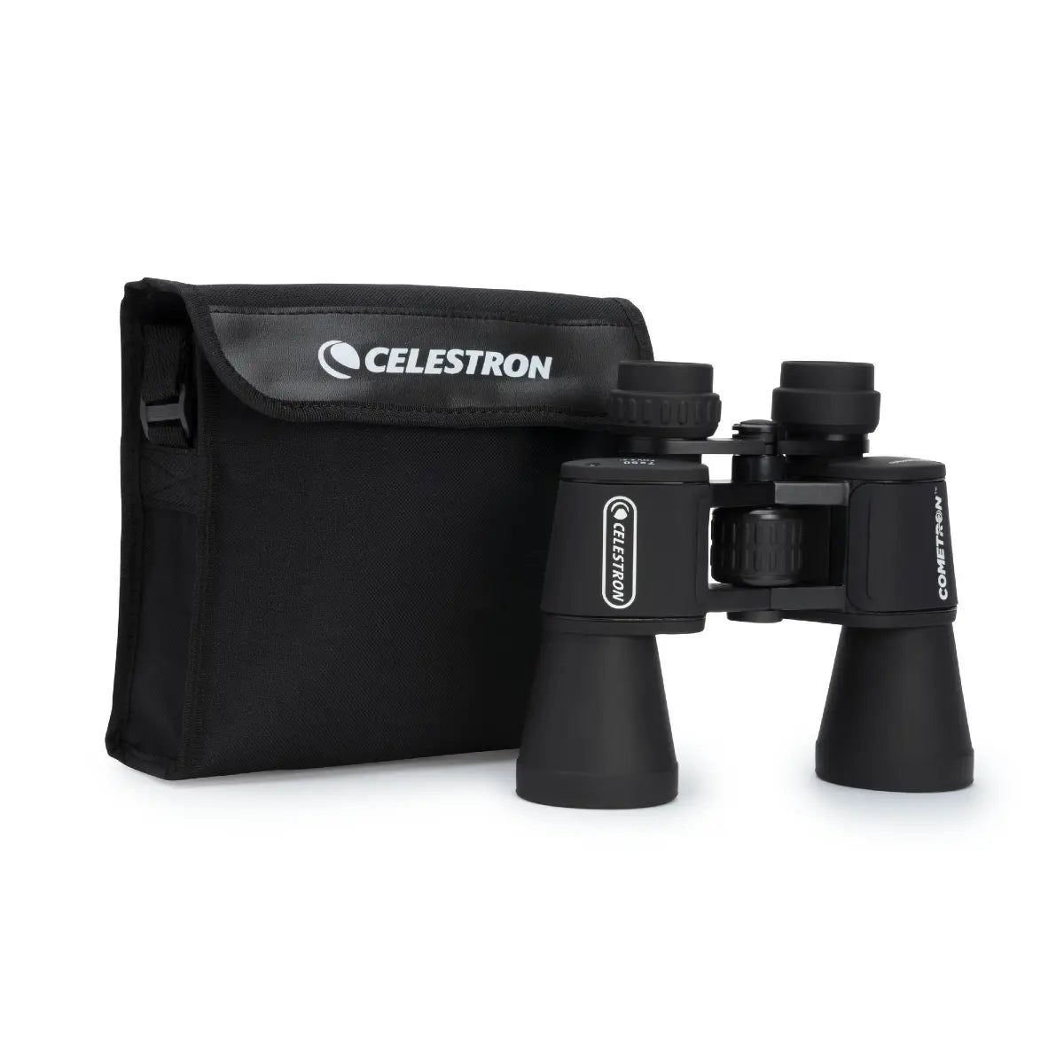 Celestron binoculars with carrying case on a white background
