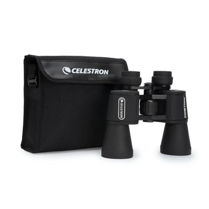 Celestron binoculars with carrying case on a white background