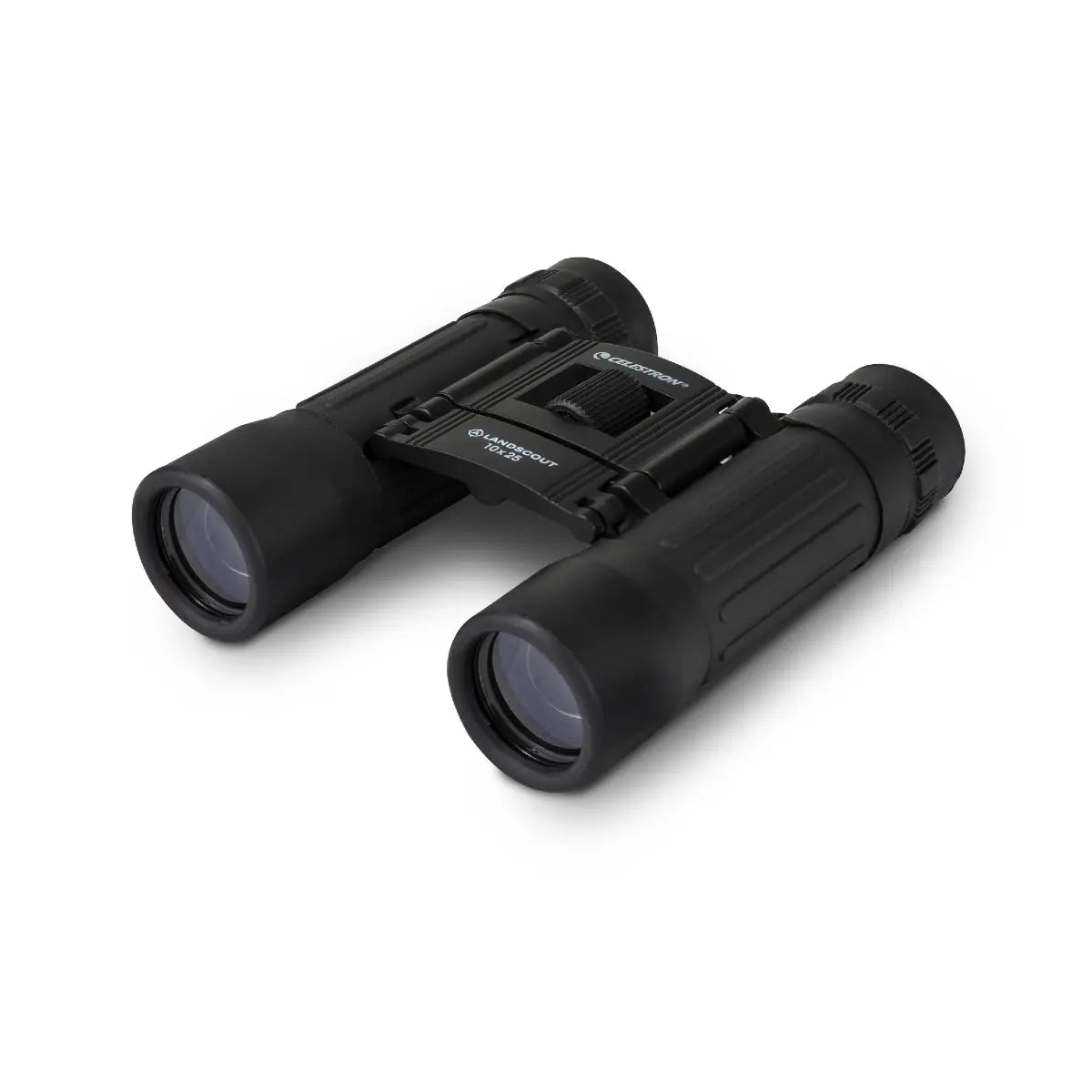Black binoculars on a white background
