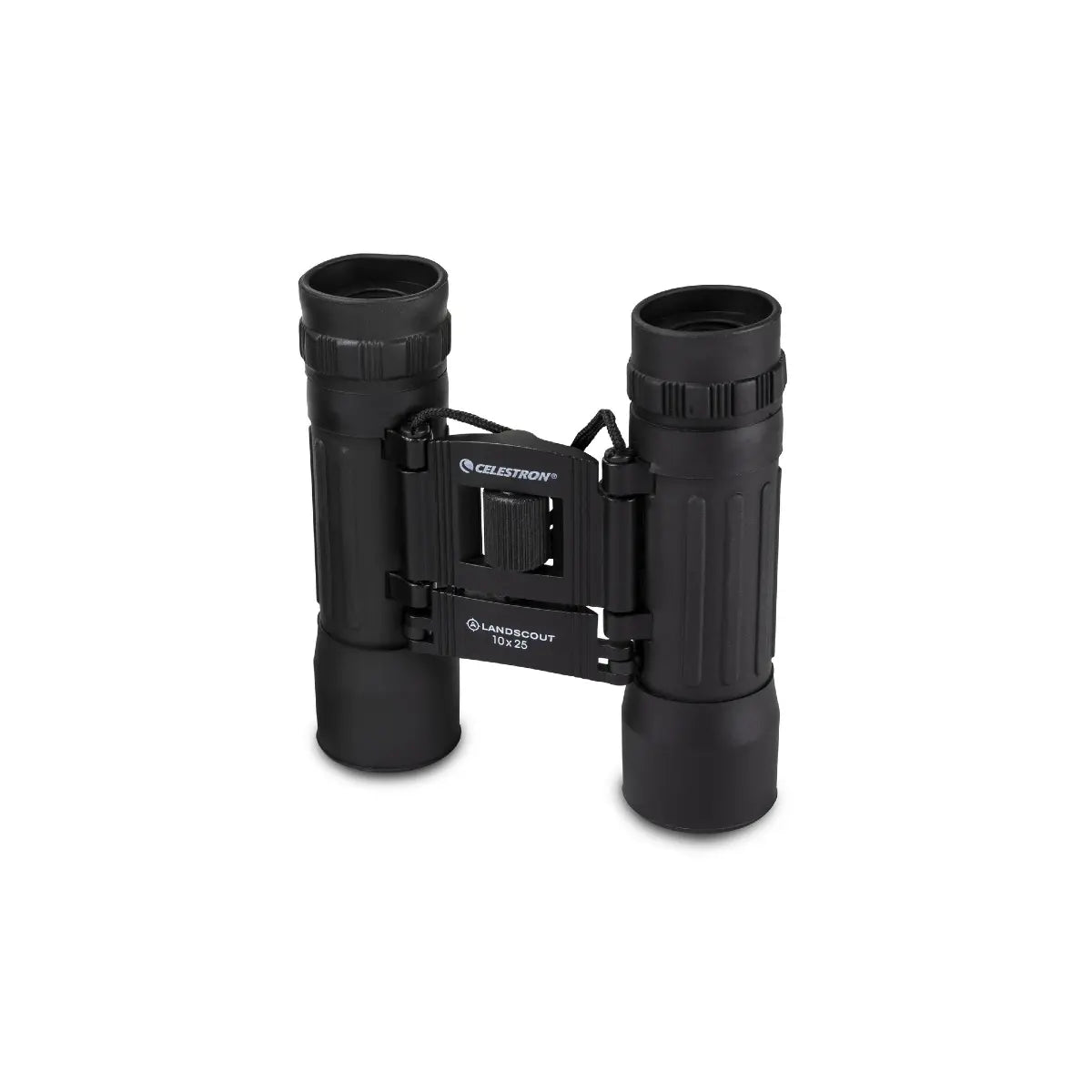 Black binoculars with a brand logo on a white background