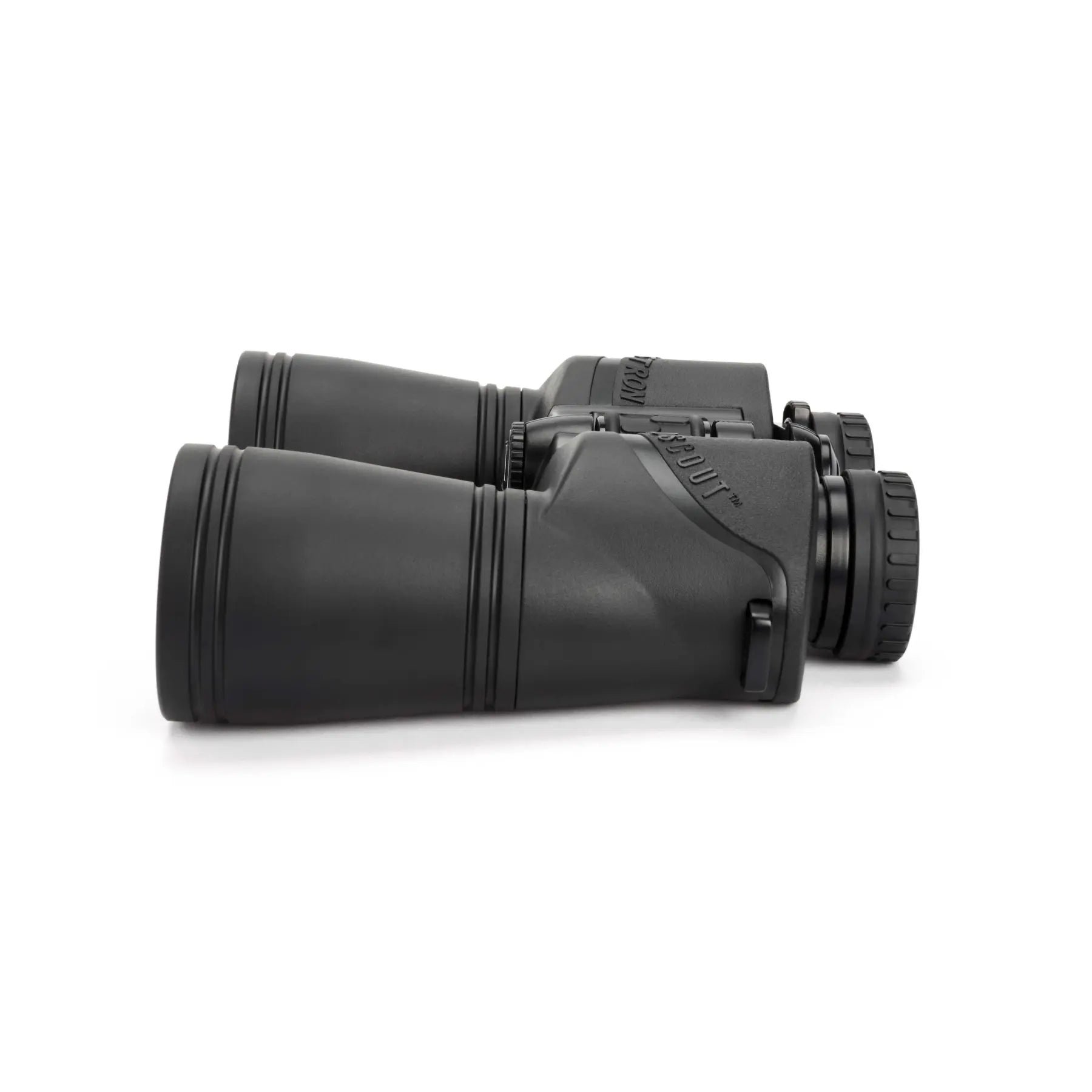 Black binoculars on a white background