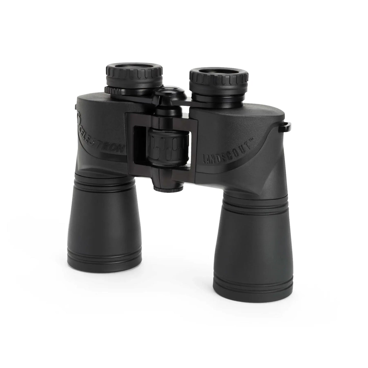 Black binoculars on a white background