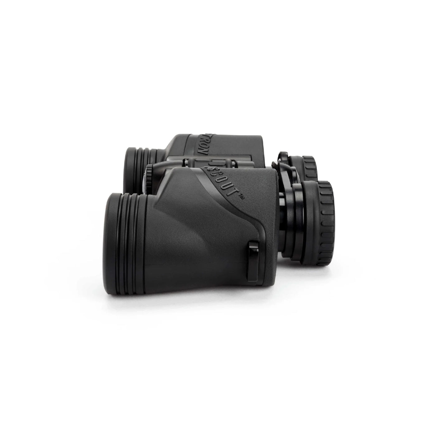 Black binoculars on a white background