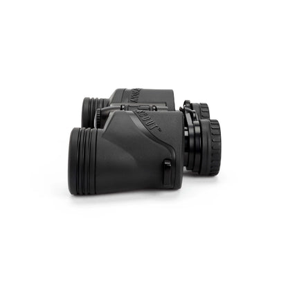 Black binoculars on a white background