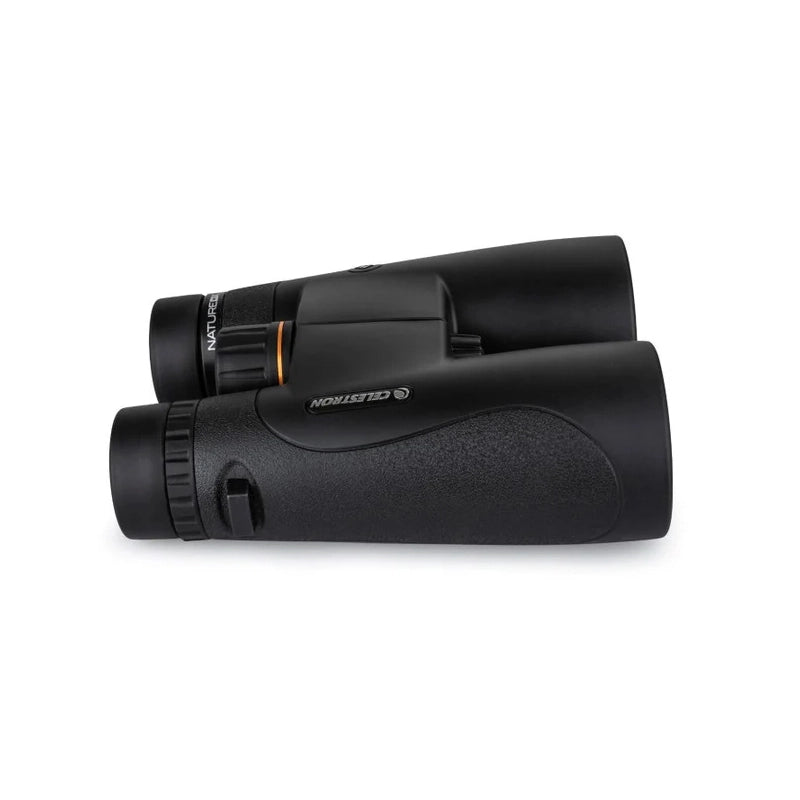 Pair of black binoculars on a white background