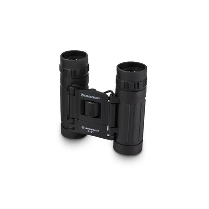Black binoculars with Celestron logo on a white background