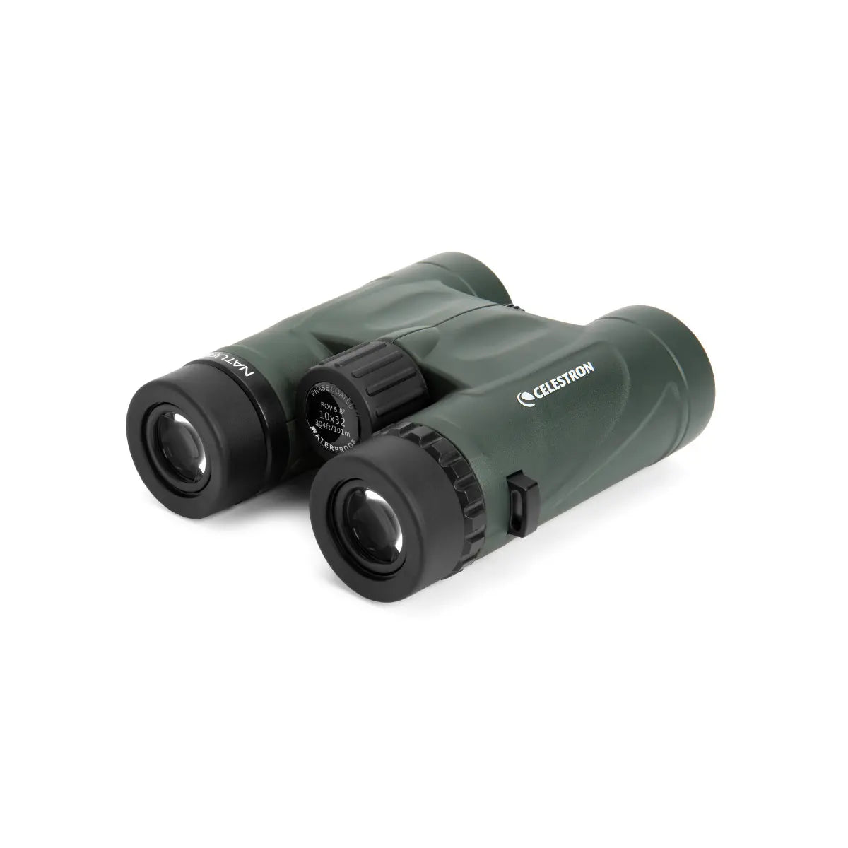 Green binoculars with Celestron logo on a white background