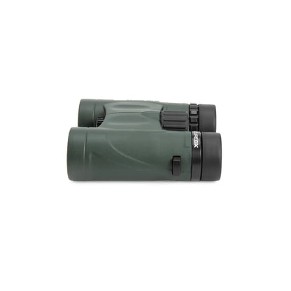 Green binoculars on a white background