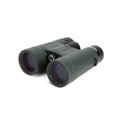 Green binoculars on a white background
