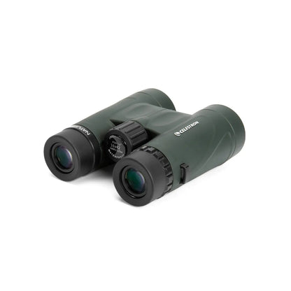 Green binoculars with a brand logo on a white background