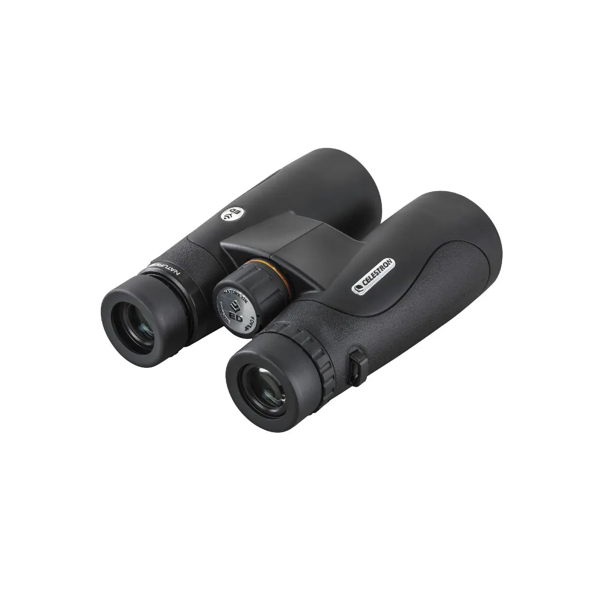 Black binoculars with a brand logo on a white background