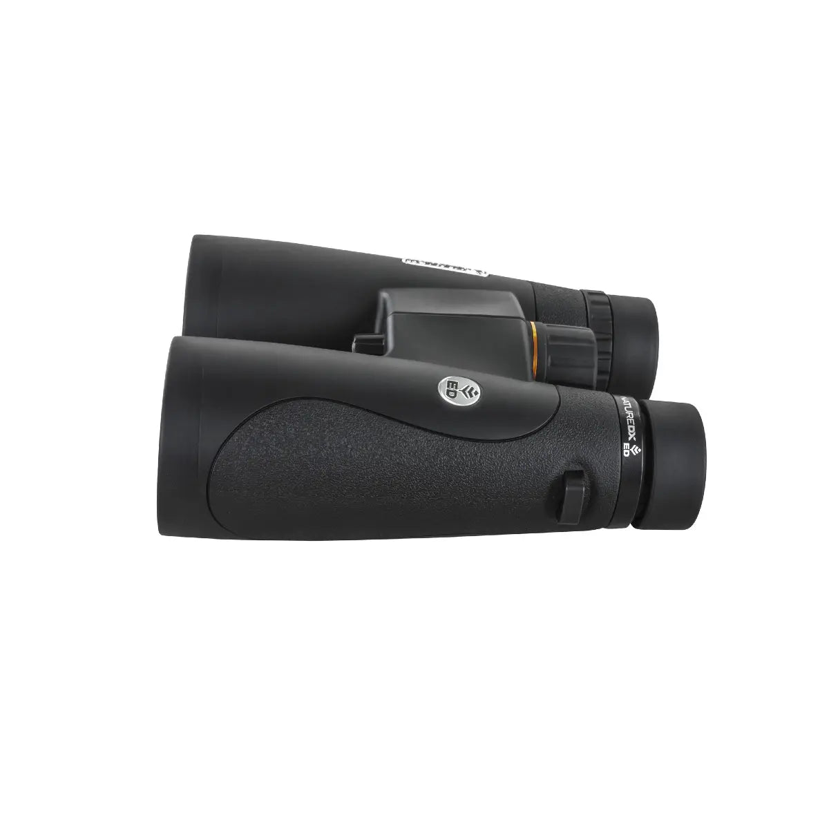 Pair of black binoculars on a white background