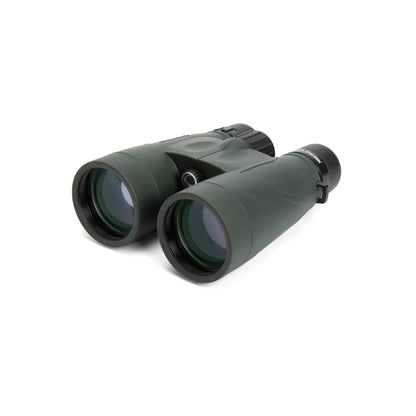 Green binoculars on a white background
