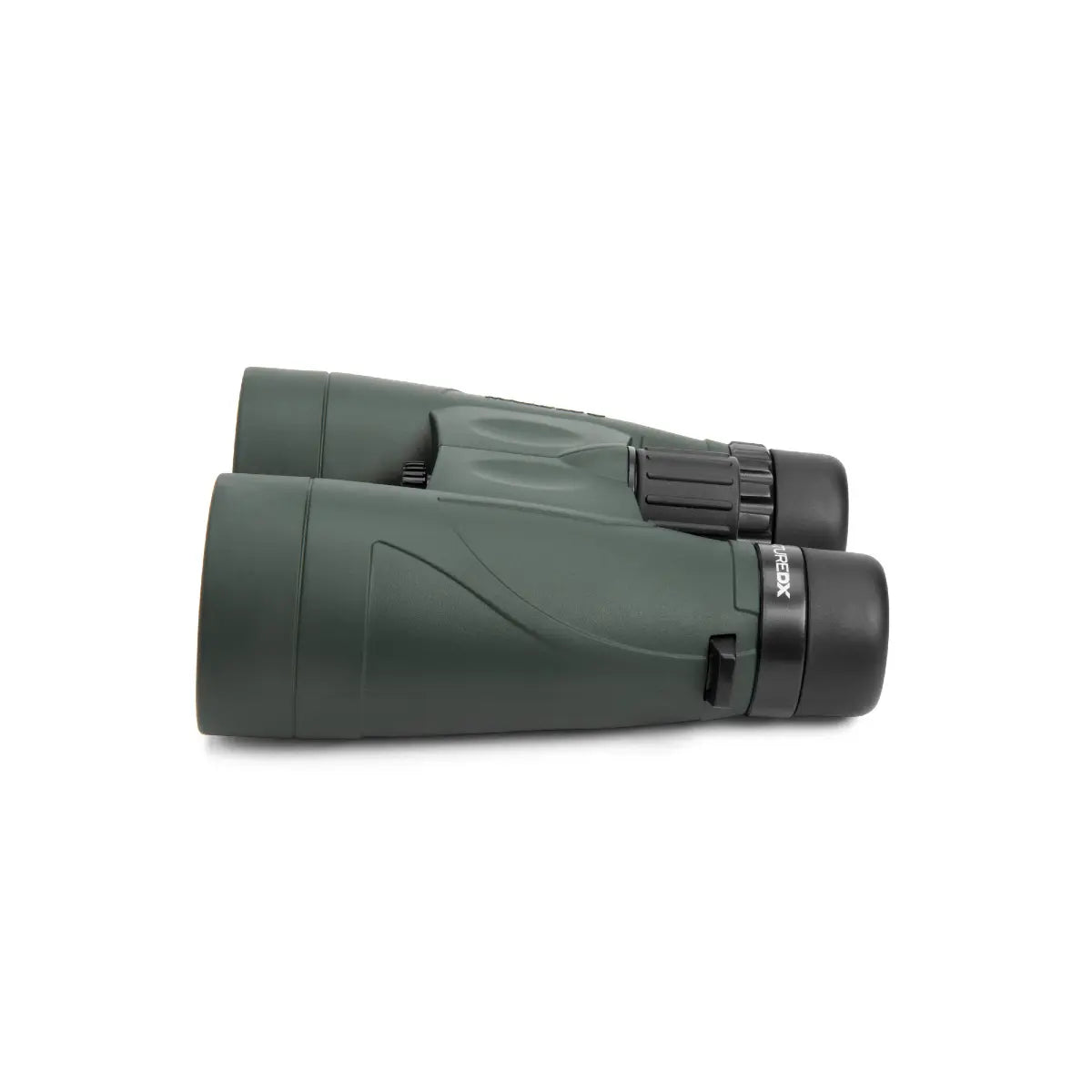 Green binoculars on a white background