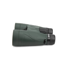 Green binoculars on a white background