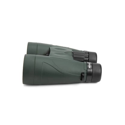 Green binoculars on a white background