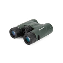 Green binoculars with Celestron logo on a white background