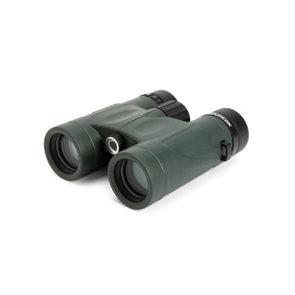 Pair of green binoculars on a white background