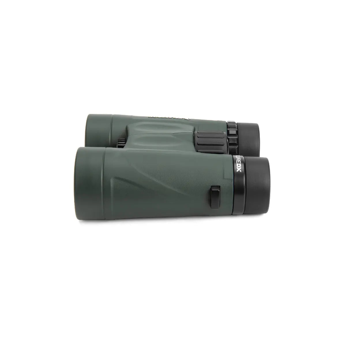 Green binoculars on a white background