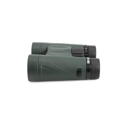 Green binoculars on a white background