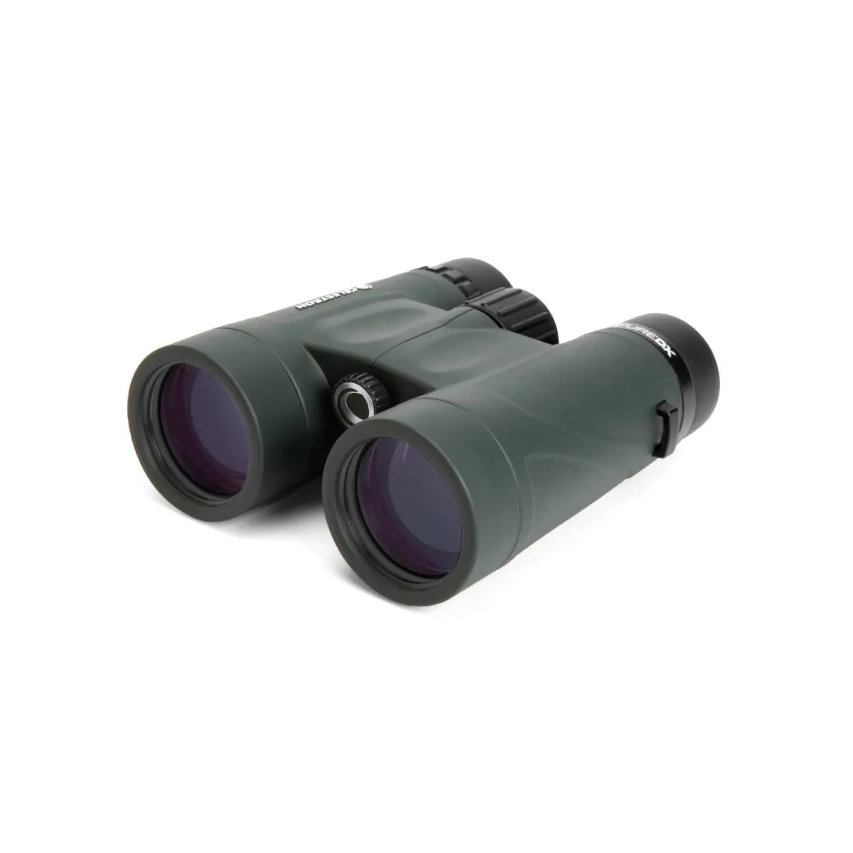 Green binoculars on a white background