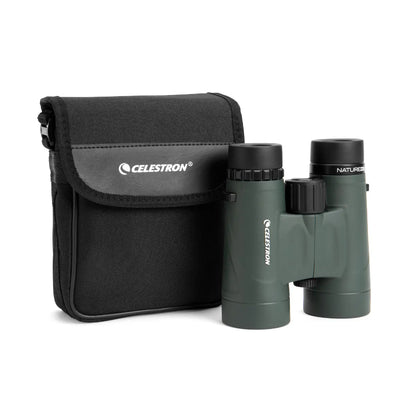 Celestron binoculars with carrying case on a white background