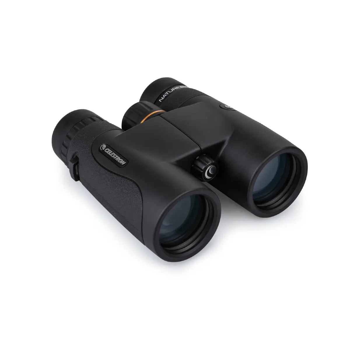 Black binoculars with a brand logo on a white background