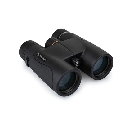 Black binoculars with a brand logo on a white background
