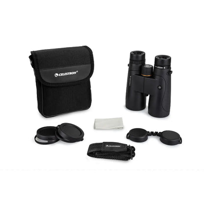 Celestron binoculars with accessories on a white background