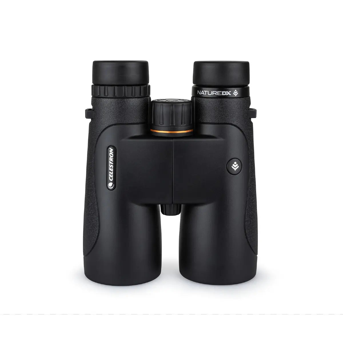 Black binoculars with Celestron branding on a white background