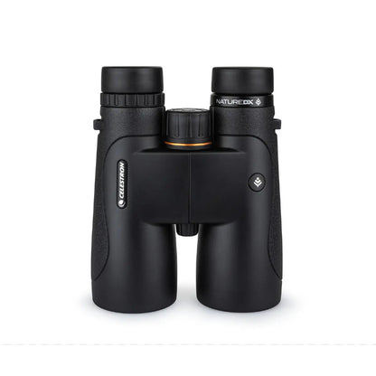 Black binoculars with Celestron branding on a white background
