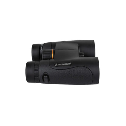 Black Celestron binoculars on a white background