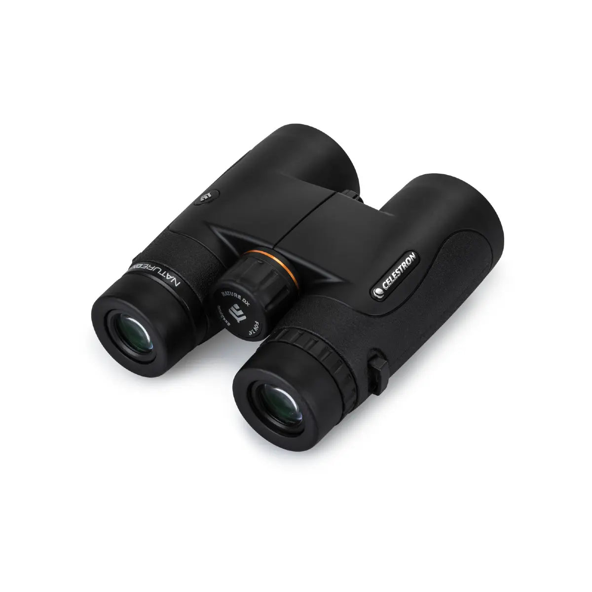 Black binoculars with Celestron logo on a white background