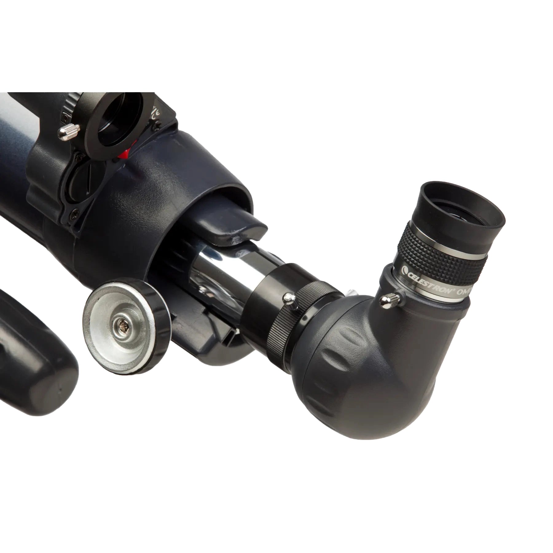 Close-up of a telescope with eyepiece on a white background