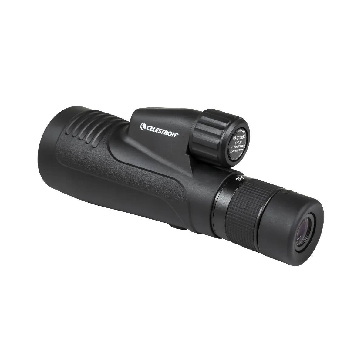 Black Celestron monocular on a white background