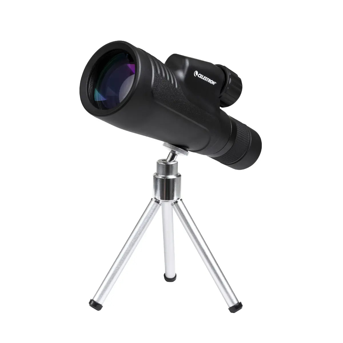 Black monocular with a tripod on a white background