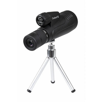 Black binoculars with a tripod on a white background