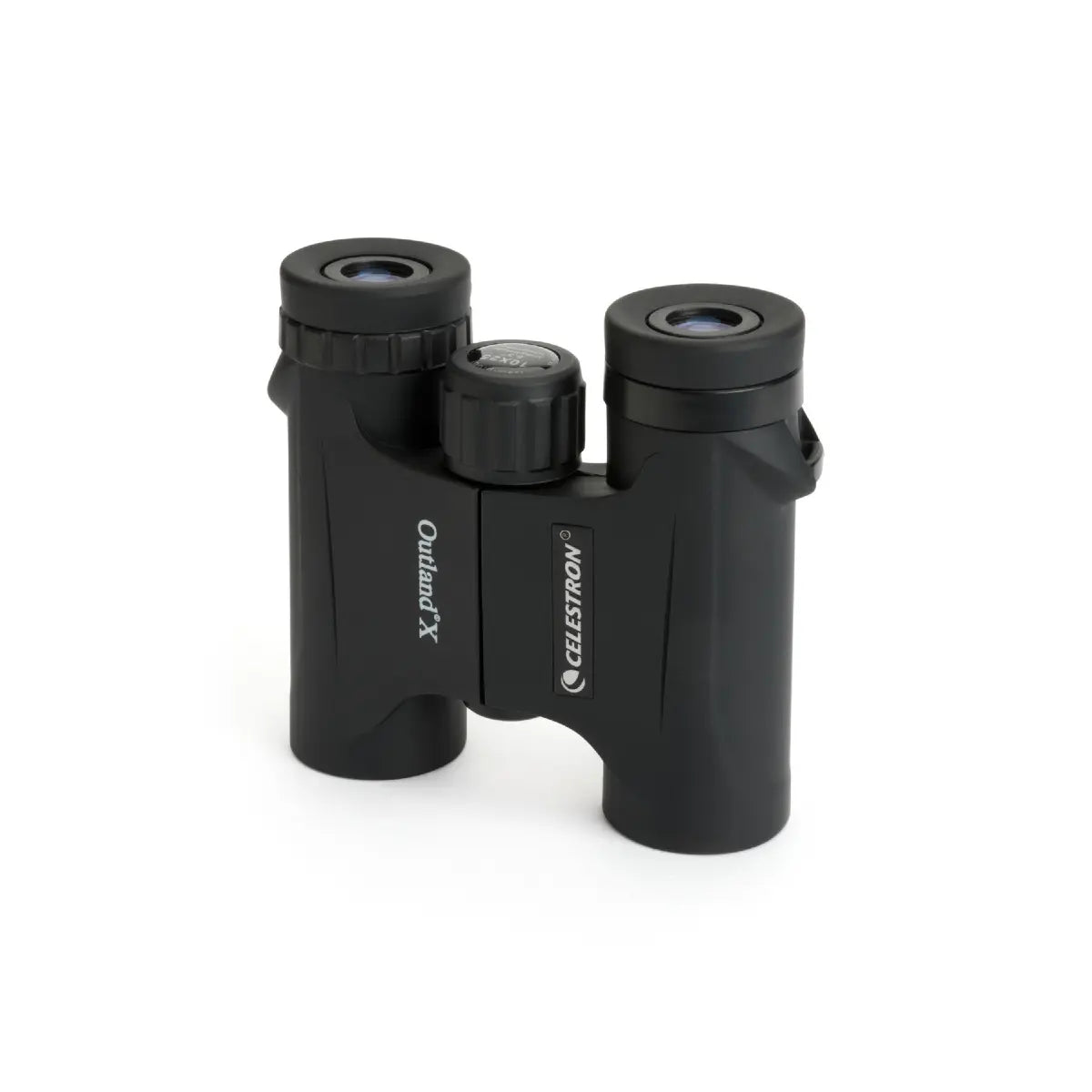 Black Celestron binoculars on a white background