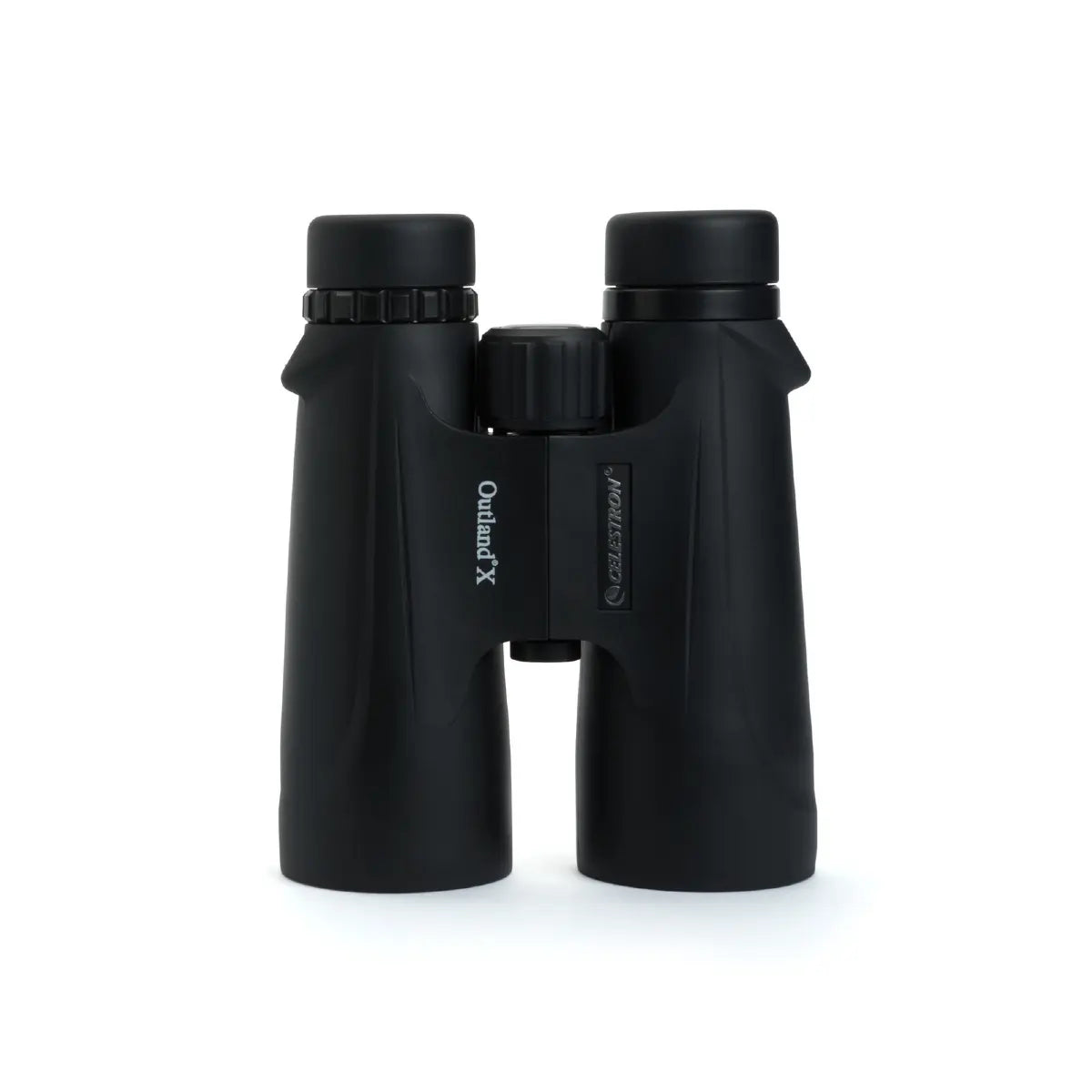 Black binoculars on a white background