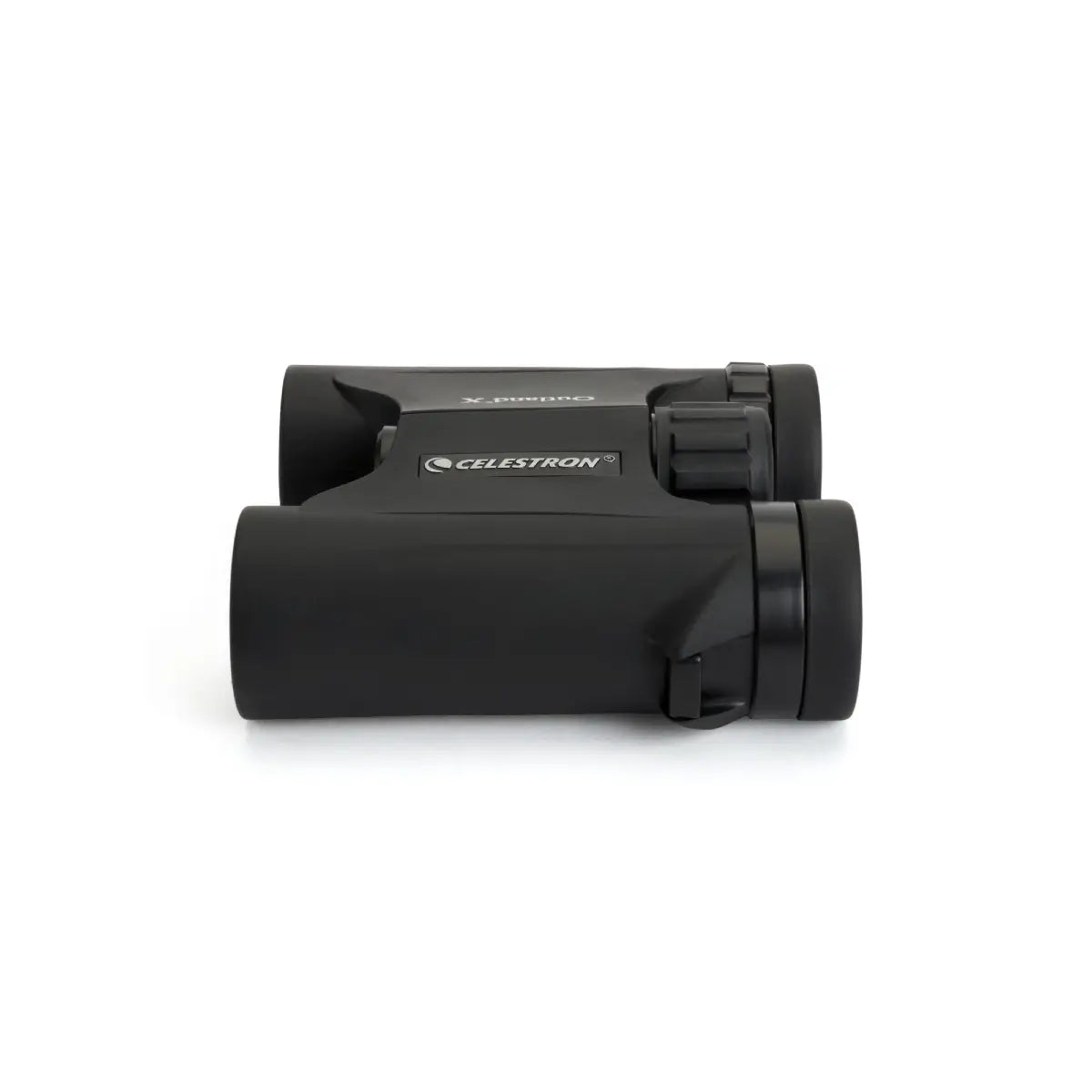 Black Celestron binoculars on a white background