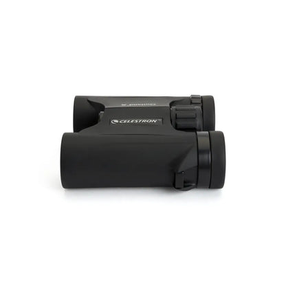 Black Celestron binoculars on a white background