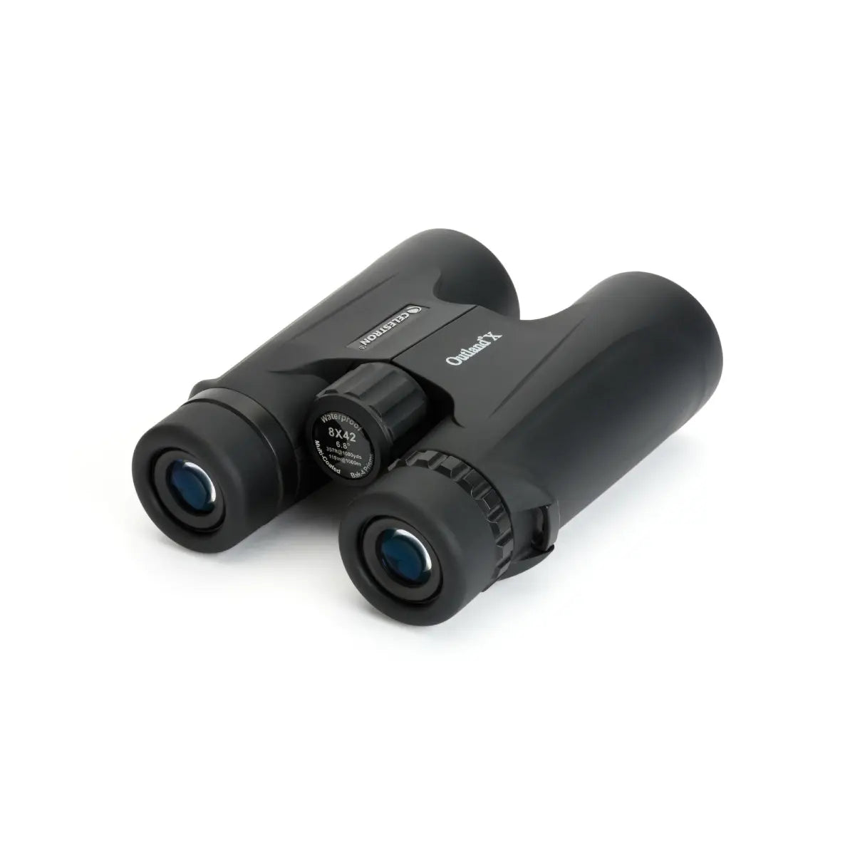Black binoculars with a brand logo on a white background