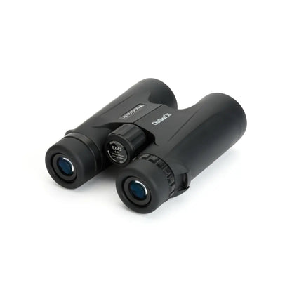 Black binoculars with a brand logo on a white background