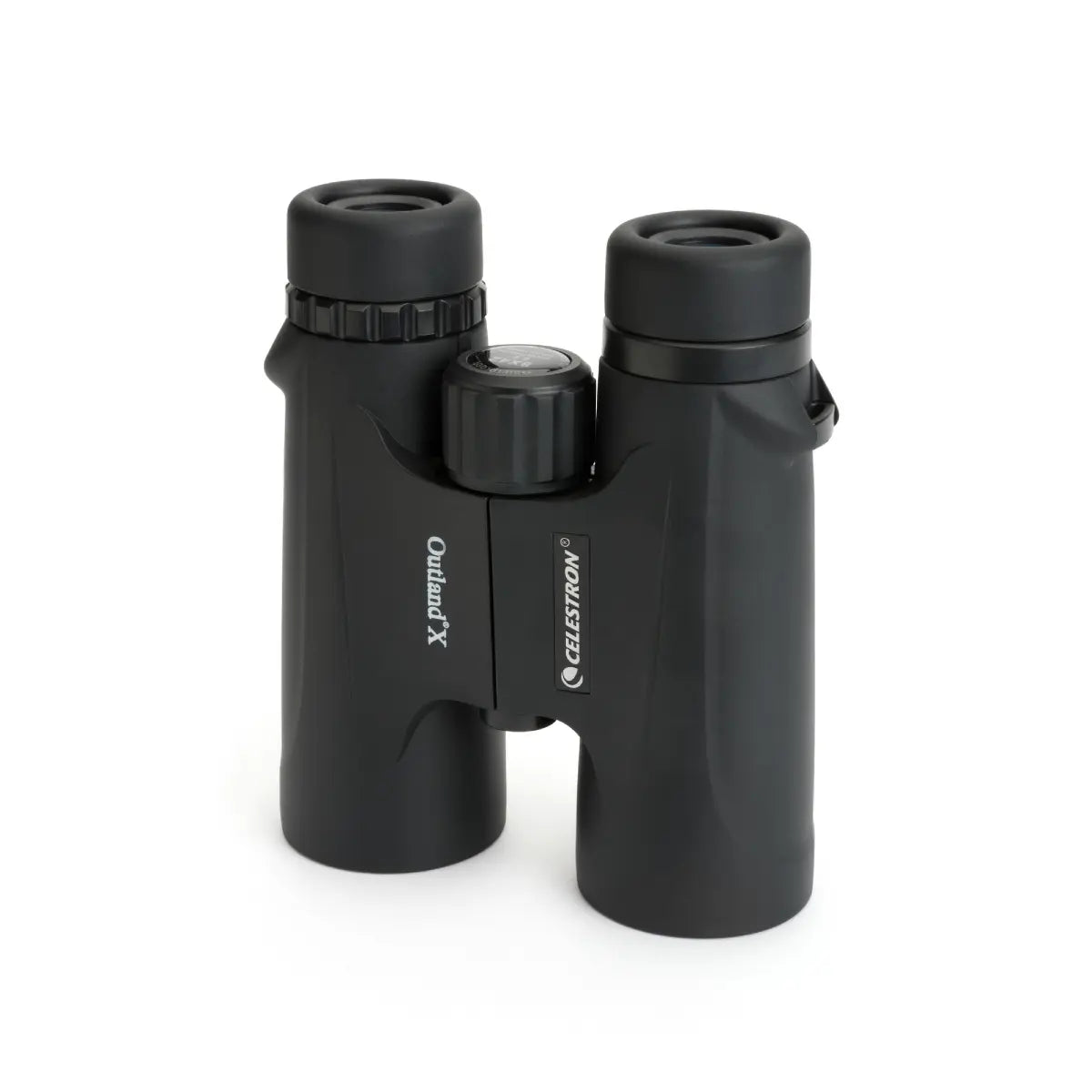 Black binoculars with Celestron branding on a white background