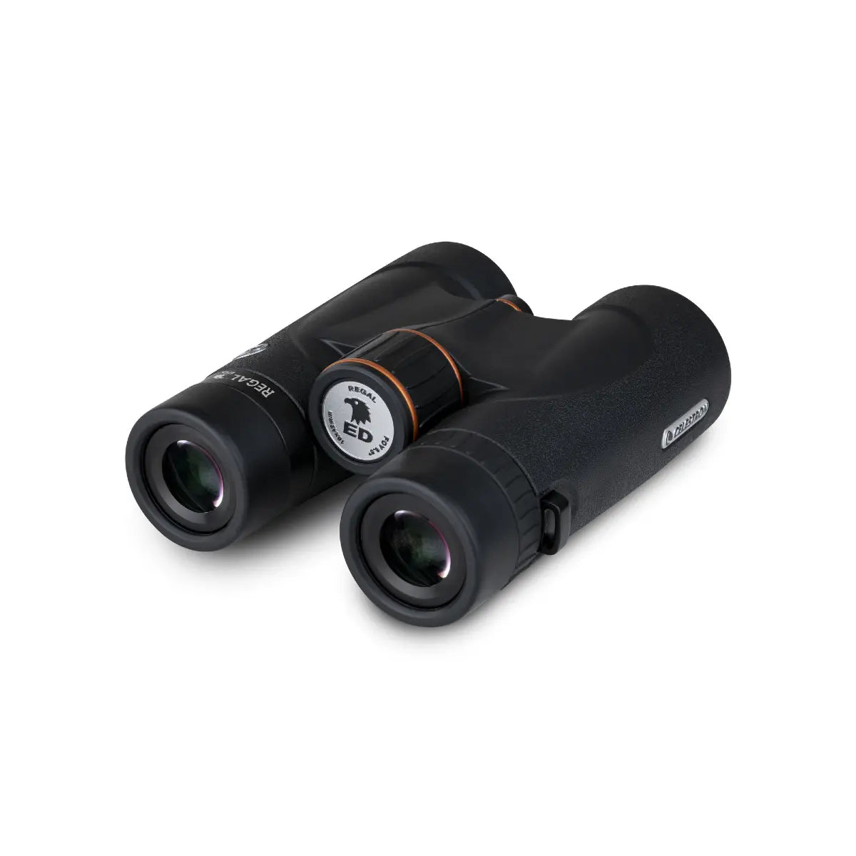 Black binoculars with brand logo on a white background
